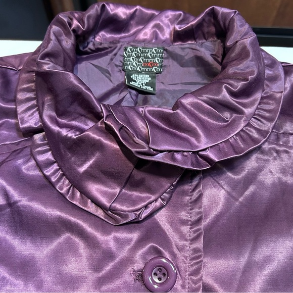Satin Women’s Jacket Sz S Purple Ruffles Balloon Sleeve Party whimsy Artsy GUC - Picture 5 of 16